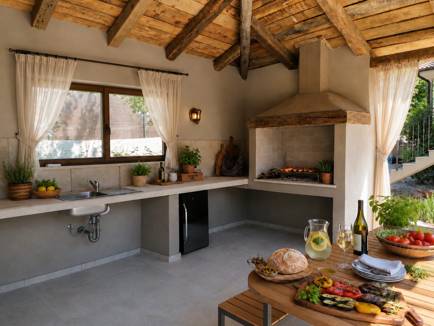 Summer kitchen with stone grill at Villa VinoSelo