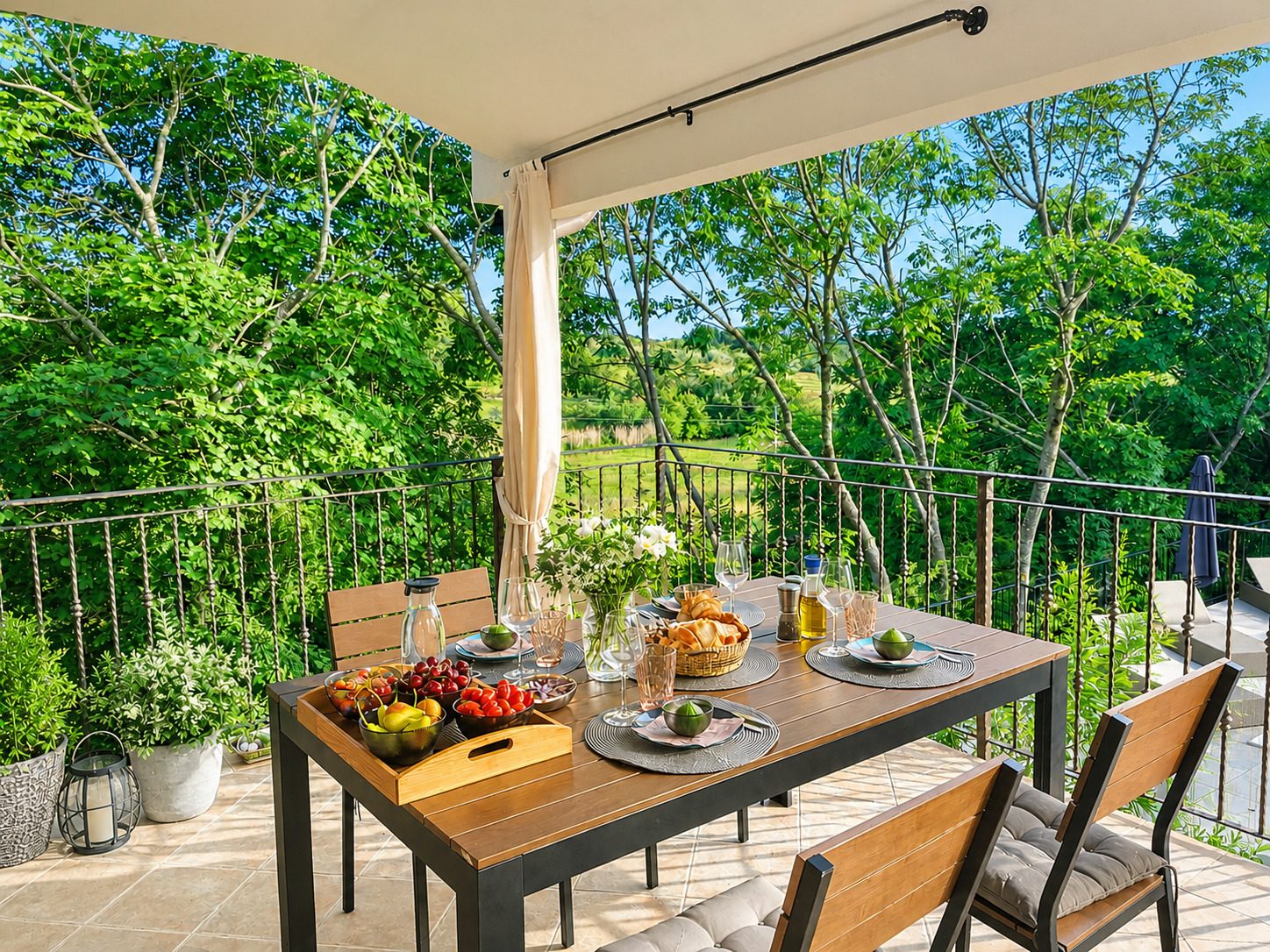 Set table on the terrace at Villa VinoSelo